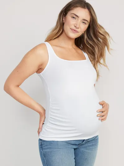 Maternity Square Neck Tank Top - White Lilies