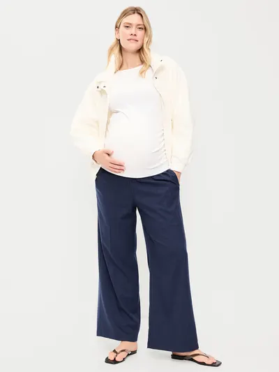 Maternity Wide-Leg Billie Trouser - Navy Plaid