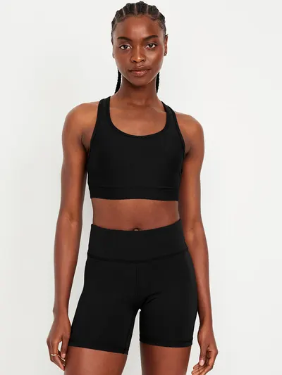 Medium Support PowerSoft Racerback Sports Bra - Black Jack