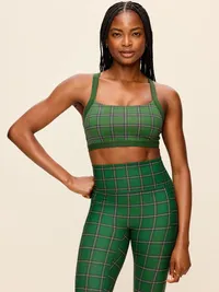 Medium Support PowerSoft Sports Bra - Green Plaid — view 3