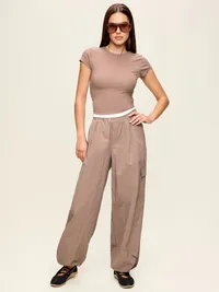 Mid-Rise Adjustable Active Woven Utility Pants - Mocha — view 2