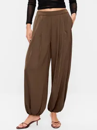 Mid-Rise Satin Harem Pant - Earthen — view 2