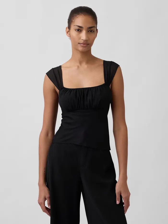 Mixed Media Crop Top - True black