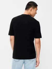 Mixed-Stitch Polo Sweater - Black Jack — view 2