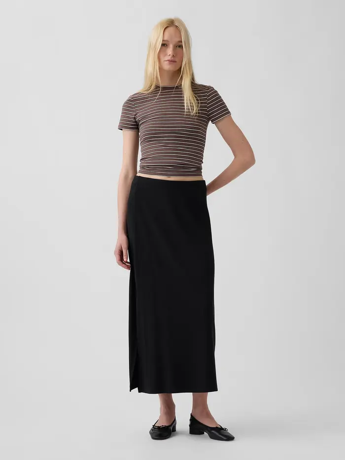 Modern Rib Easy Maxi Skirt - True black