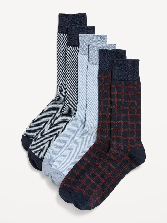 Novelty Socks 3-Pack for Men - Blue Herringbone