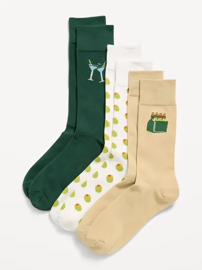 Novelty Socks 3-Pack for Men - Olive Drinks