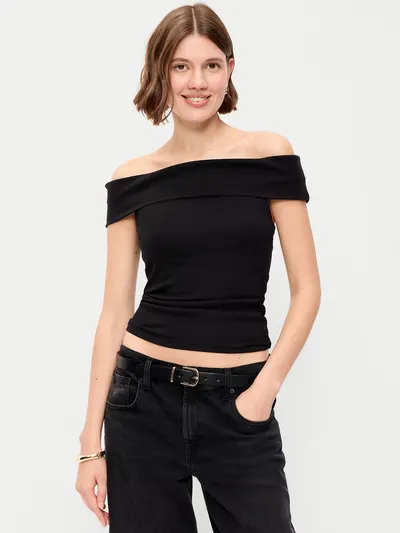 Off-The-Shoulder Fitted Top - Black Jack