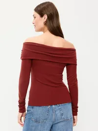 Off-The-Shoulder Long-Sleeve Fitted Top - Emberglow — view 2