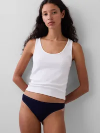 Organic Stretch Cotton Thong (3-Pack) - Navy blue multi — view 2