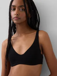 Organic Stretch Cotton Unlined Bra - True black — view 3