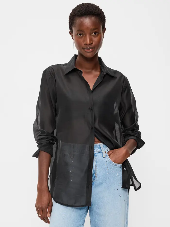 Organza Button-Down Shirt - Black Jack