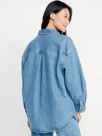 Oversized Boyfriend Button-Down Jean Shirt - Light Wash — view 2