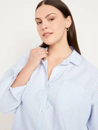 Oversized Button-Down Boyfriend Shirt - Blue Stripe — view 4