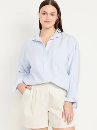 Oversized Button-Down Boyfriend Shirt - Blue Stripe — view 5