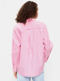 Oversized Button-Down Boyfriend Shirt - White/Pink Stripe — view 2