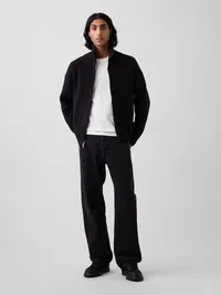 Oversized Double-Zip Cardigan Sweater - True black — view 2