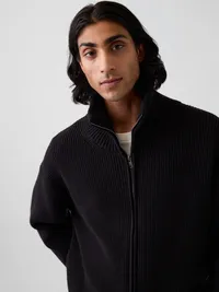 Oversized Double-Zip Cardigan Sweater - True black — view 4