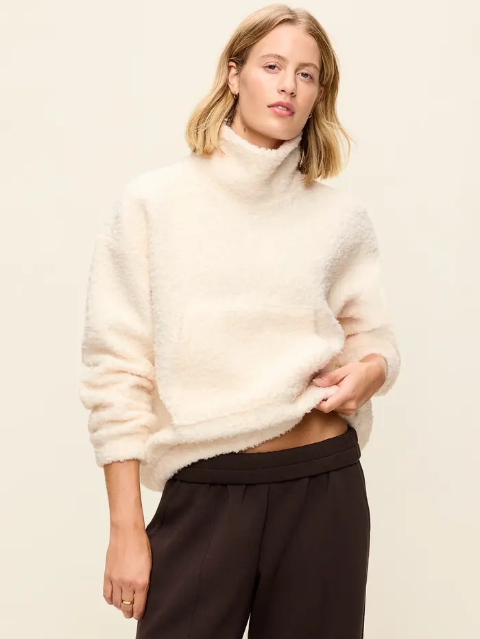 Oversized Funnel-Neck Sherpa Pullover - Creme De La Creme