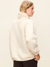 Oversized Funnel-Neck Sherpa Pullover - Creme De La Creme — view 2
