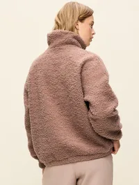 Oversized Funnel-Neck Sherpa Pullover - Mocha — view 2