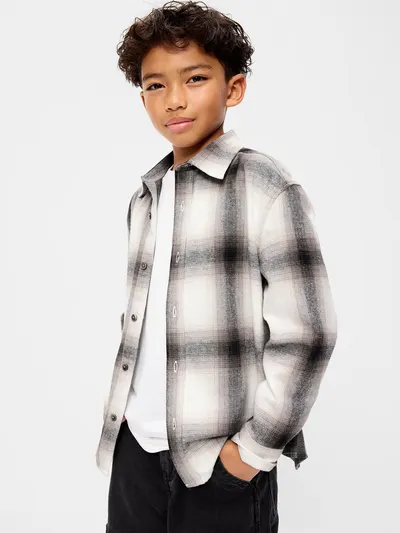Oversized Long-Sleeve Flannel Shirt for Boys - Black/White Gingham