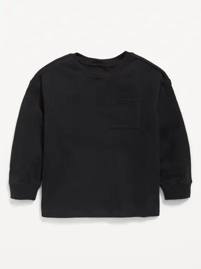 Oversized Long-Sleeve Pocket T-Shirt for Toddler Boys - Black Jack