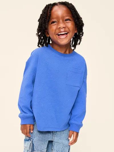 Oversized Long-Sleeve Pocket T-Shirt for Toddler Boys - Crayon Blue