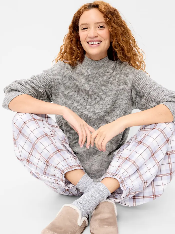 Oversized Mock-Neck Long-Sleeve Top - Panther