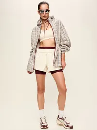 Oversized Rounded-Sleeve Anorak - Cream Plaid — view 3