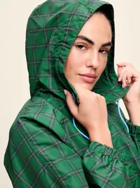 Oversized Rounded-Sleeve Anorak - Medium Green Plaid — view 4