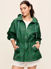 Oversized Rounded-Sleeve Anorak - Medium Green Plaid — view 5