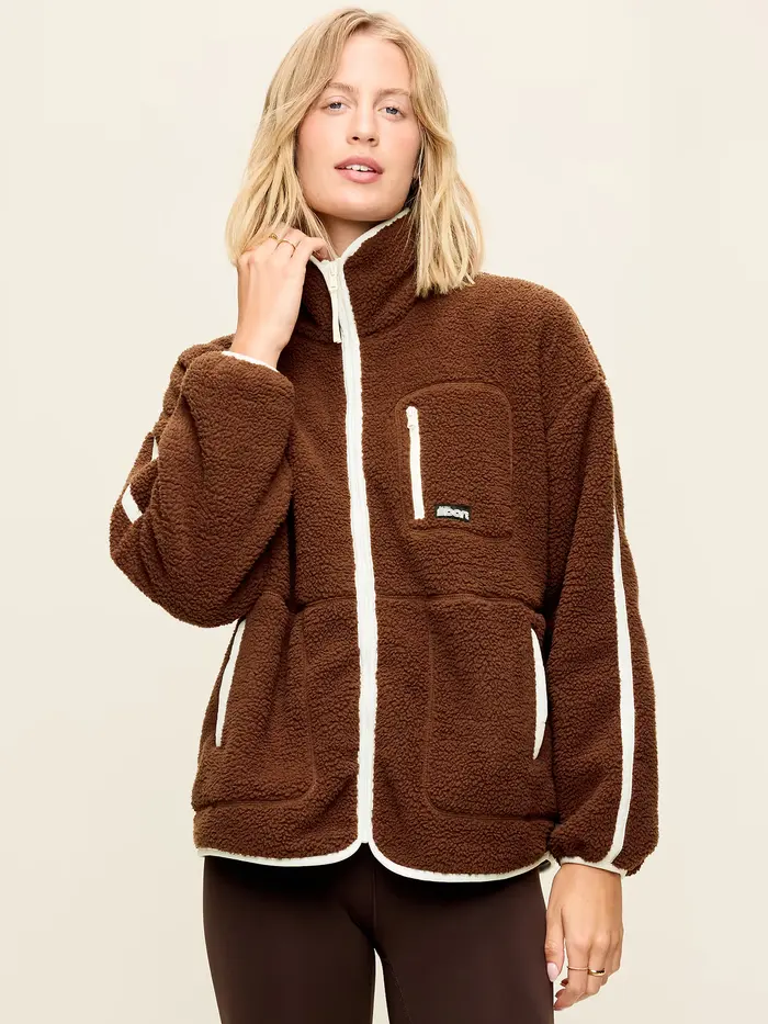 Oversized Sherpa Full-Zip Jacket - Peppercorn