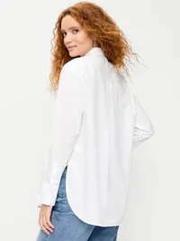 Oversized Tuxedo-Front Button-Down Shirt - White Lilies — view 2