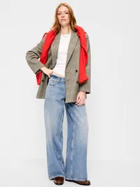 Oversized Twill Double-Breasted Blazer - Plaid — view 3