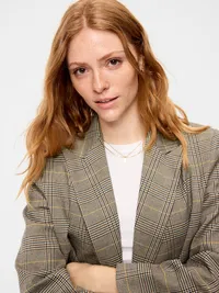 Oversized Twill Double-Breasted Blazer - Plaid — view 4