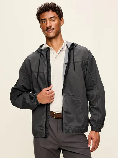 Oversized Washed Utility Jacket - Black Jack