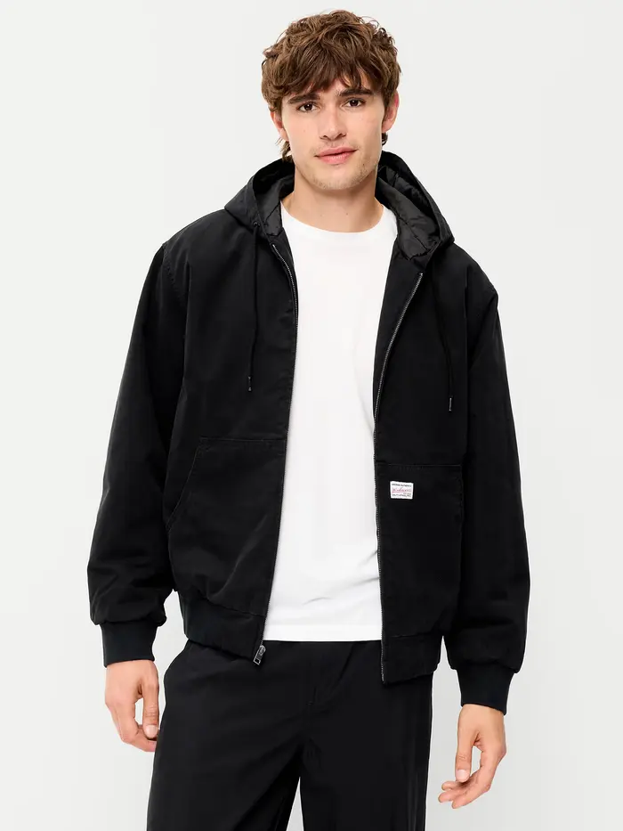 Oversized Zip Canvas Hoodie - Black Jack