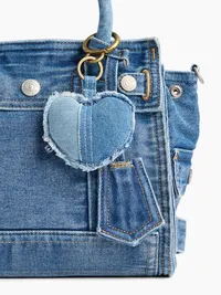 Patchwork Denim Heart Bag Charm - Denim — view 3
