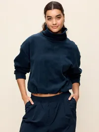 Performance Fleece Funnel Neck Pullover - In the Navy — view 5