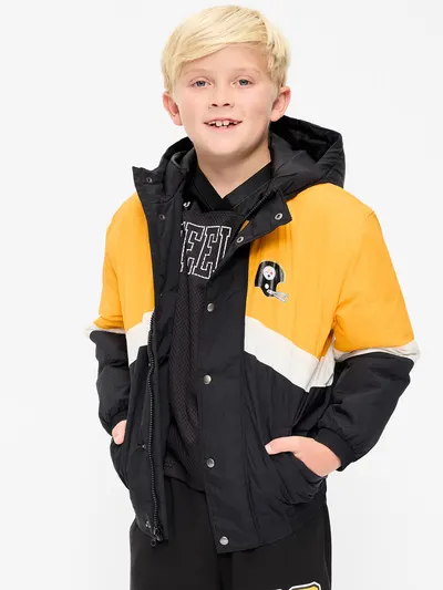 Pittsburgh Steelers Oversized Crinkled Hooded Jacket for Boys - Pittsburgh Steelers