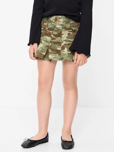 Pleated Utility Twill Skirt for Girls - Camo