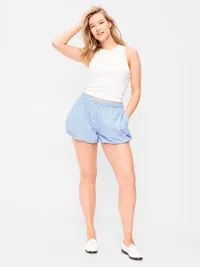 Poplin Bubble Hem Shorts - Blue Stripe — view 4