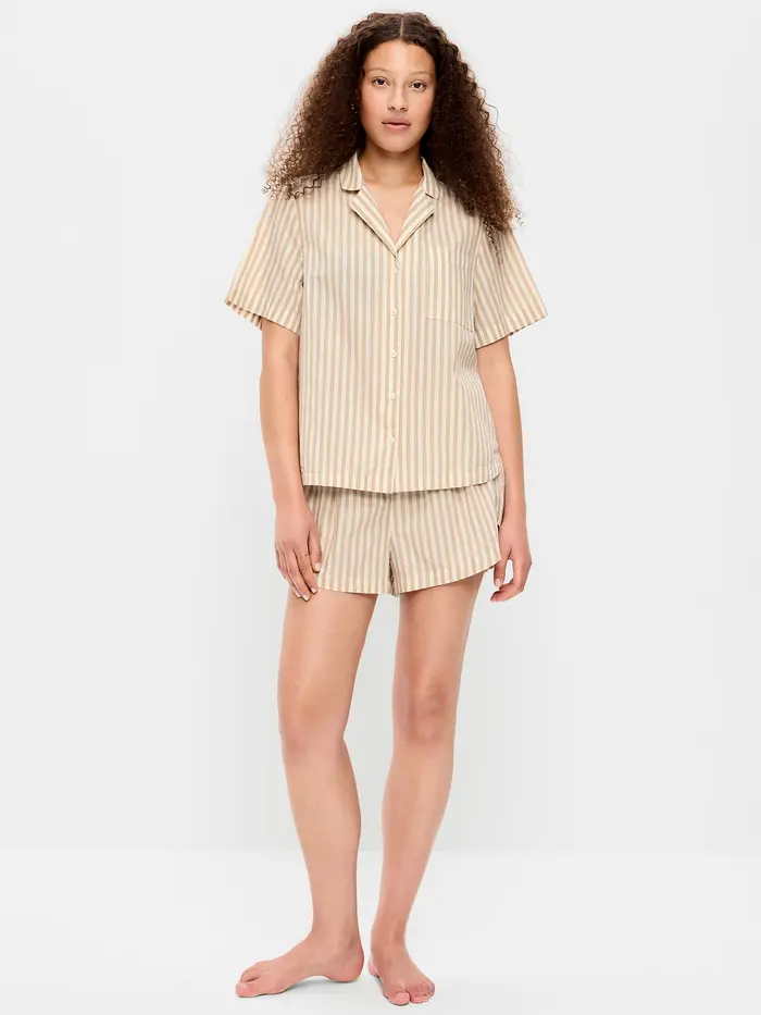 Poplin Pajama Short Set - Neutral Stripe