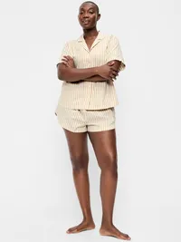 Poplin Pajama Short Set - Neutral Stripe — view 4