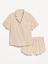 Poplin Pajama Short Set - Neutral Stripe — view 3