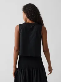Poplin Pintuck Shell Top - Black — view 3