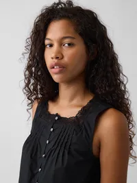 Poplin Pintuck Shell Top - Black — view 4
