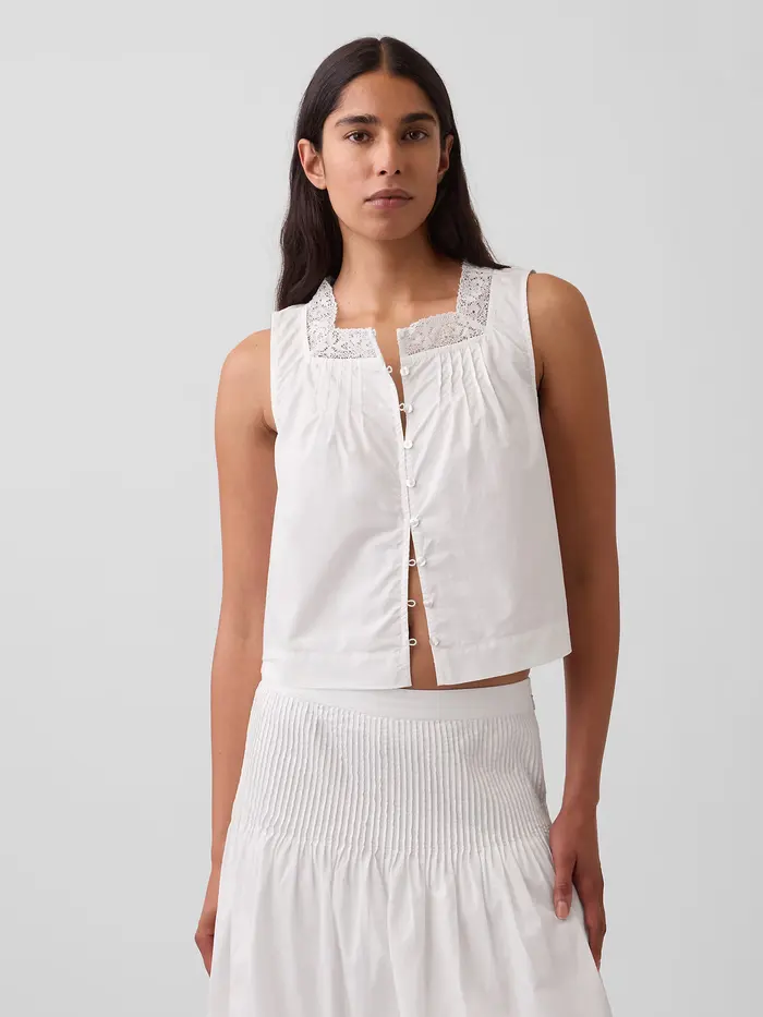 Poplin Pintuck Shell Top - New off white