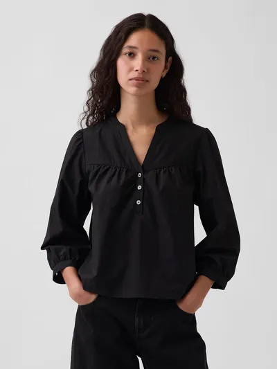 Poplin Popover Top - Black